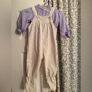 healthtex Lavender Top with Cream Heart-Print Overalls